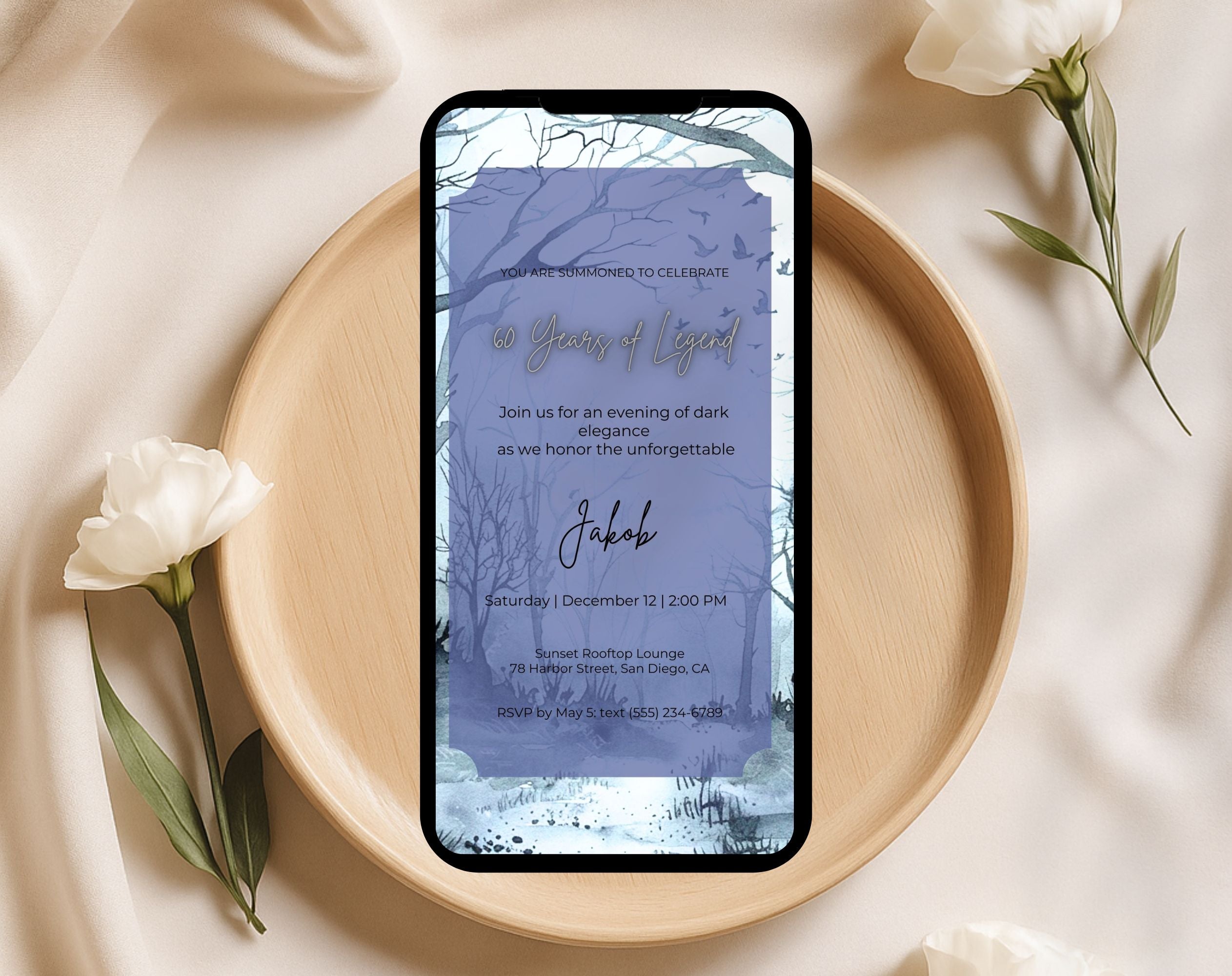 Blue Gothic 60th Birthday Invitation