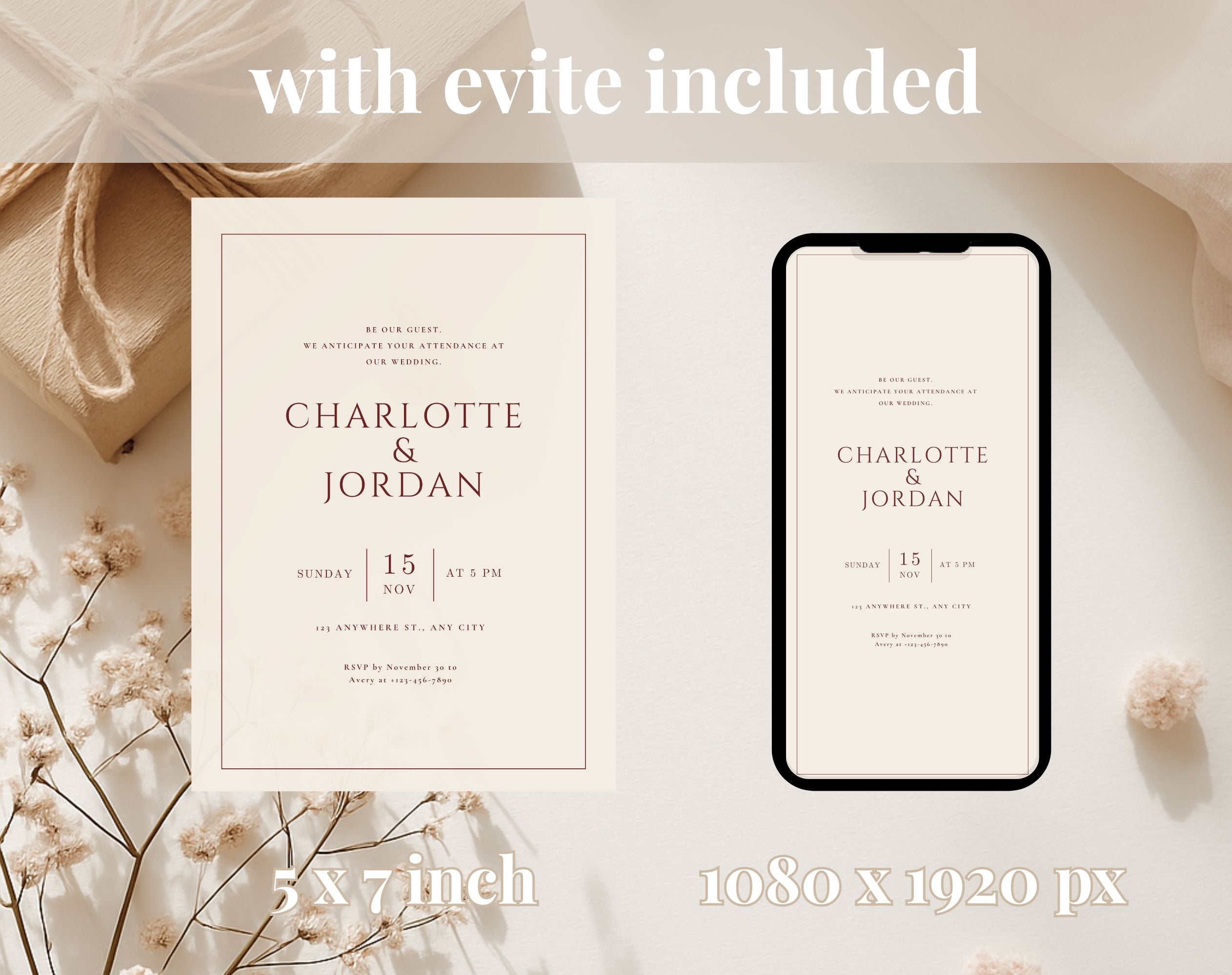 Beige Minimalist Wedding Invitation