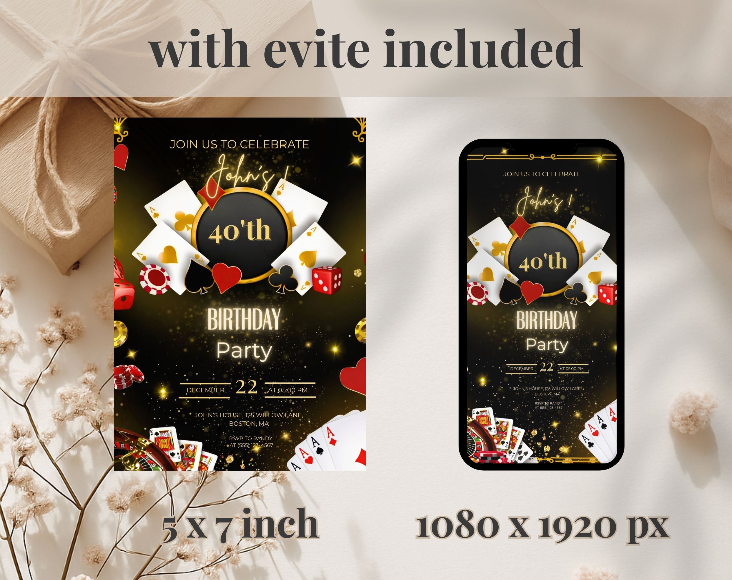 Casino 40th Birthday Invitation