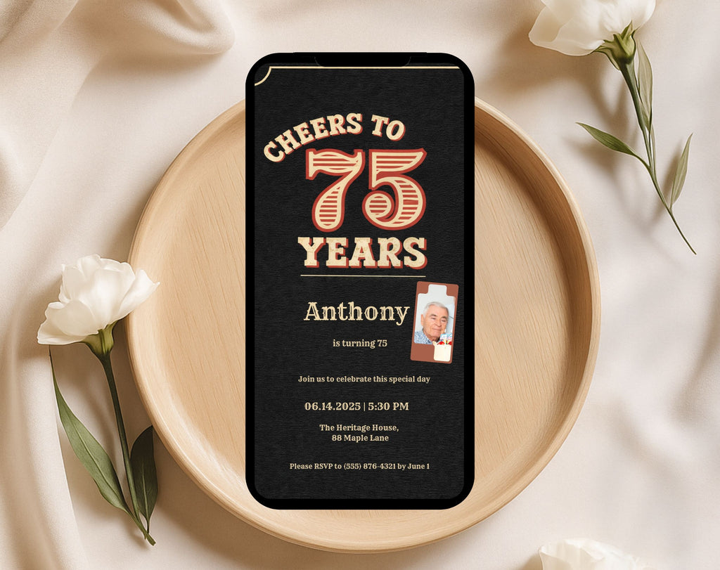 Vintage Black 75th Birthday Invitation