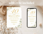 White Gold Floral 40th Wedding Anniversary Invitation