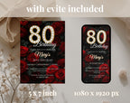Luxury Red Rose 80th Birthday Invitation
