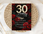 Red Rose 30th Birthday Invitation