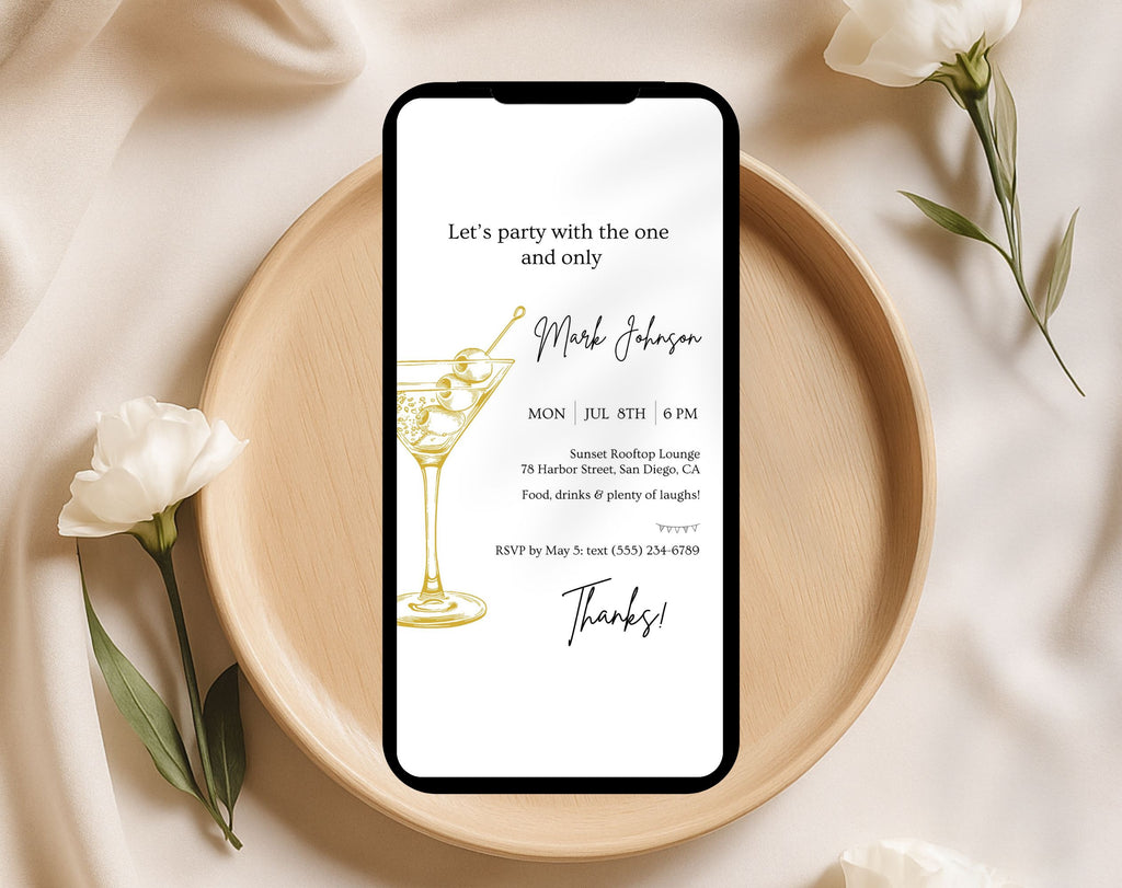 Gold Cocktail Birthday Party Invitation