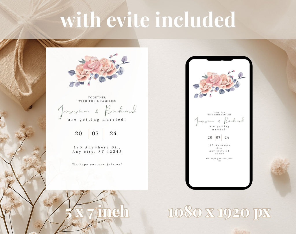 Blush Pink Floral Wedding Invitation