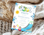 Blue Green Pool Party Kids birthday Invitation