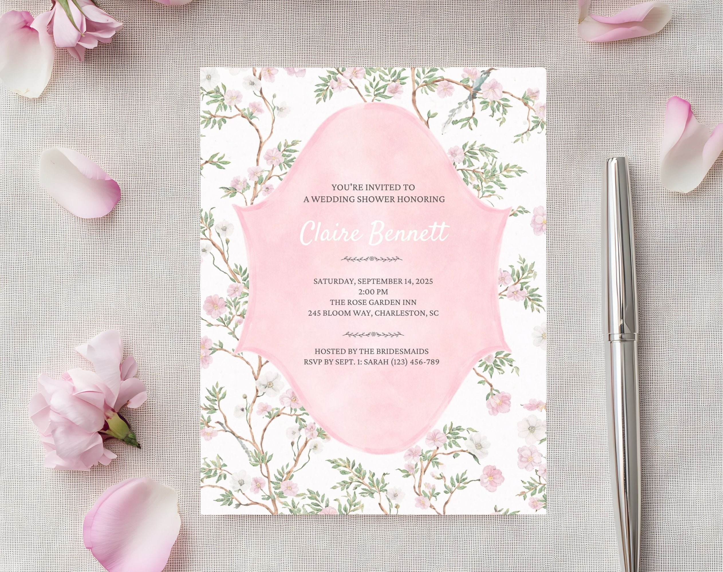 Elegant Pink Floral Bridal Shower Invitation