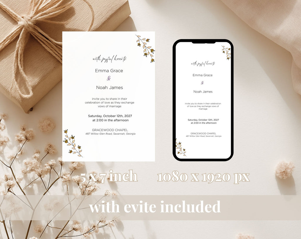 Elegant Orange Floral Wedding Invitation
