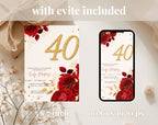 Elegant red rose golden 40th Birthday Invitation