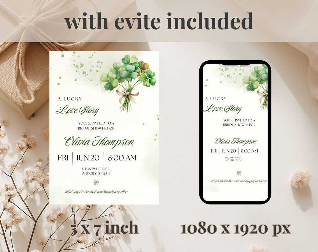 Green Clover Bridal Shower Invitation Template