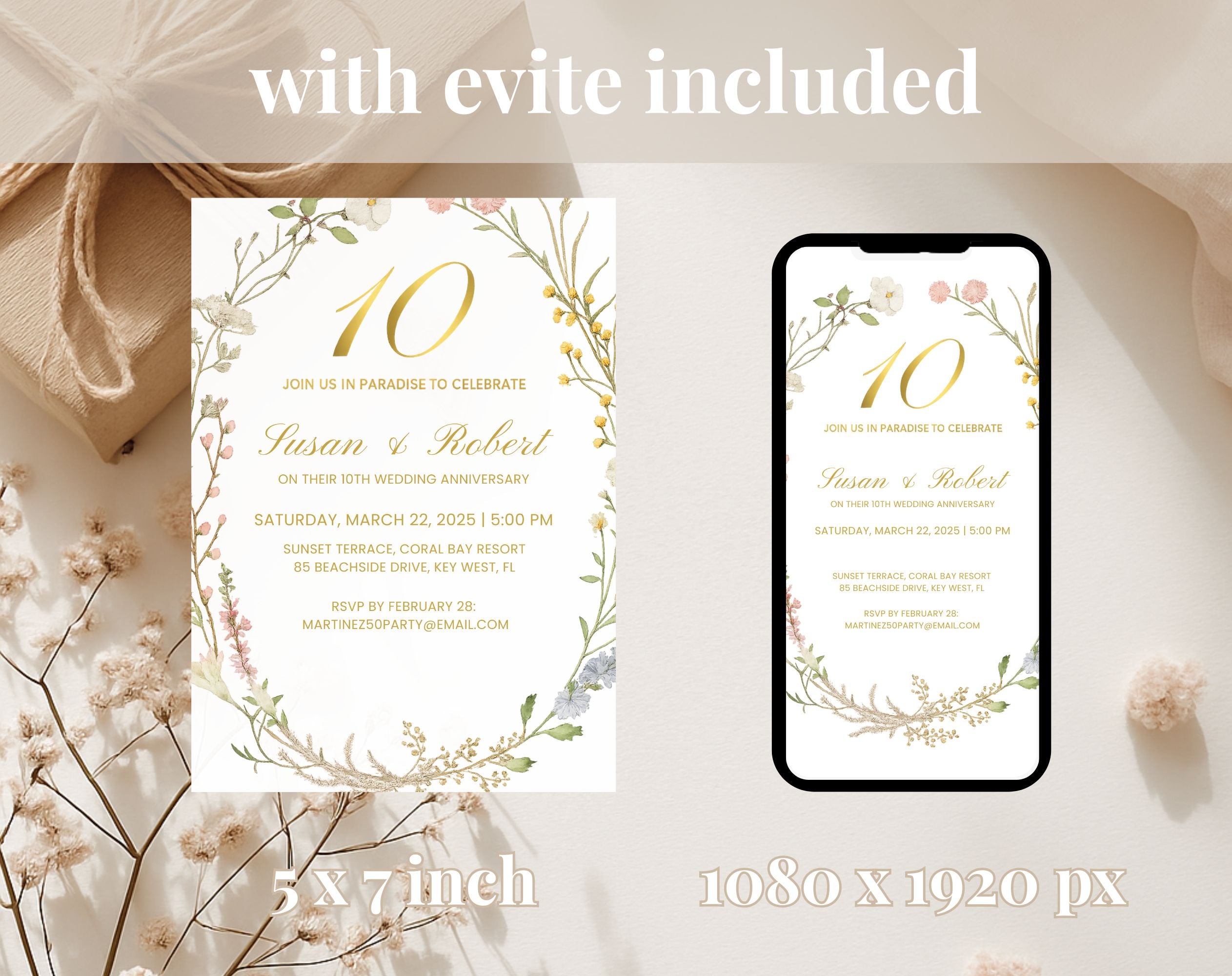 Elegant 10th Wedding Anniversary Invitation