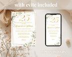 White Gold Floral 25th Wedding Anniversary Invitation