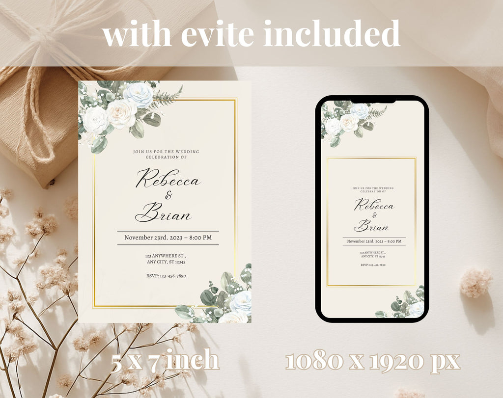 Elegant Green Floral Wedding Invitation