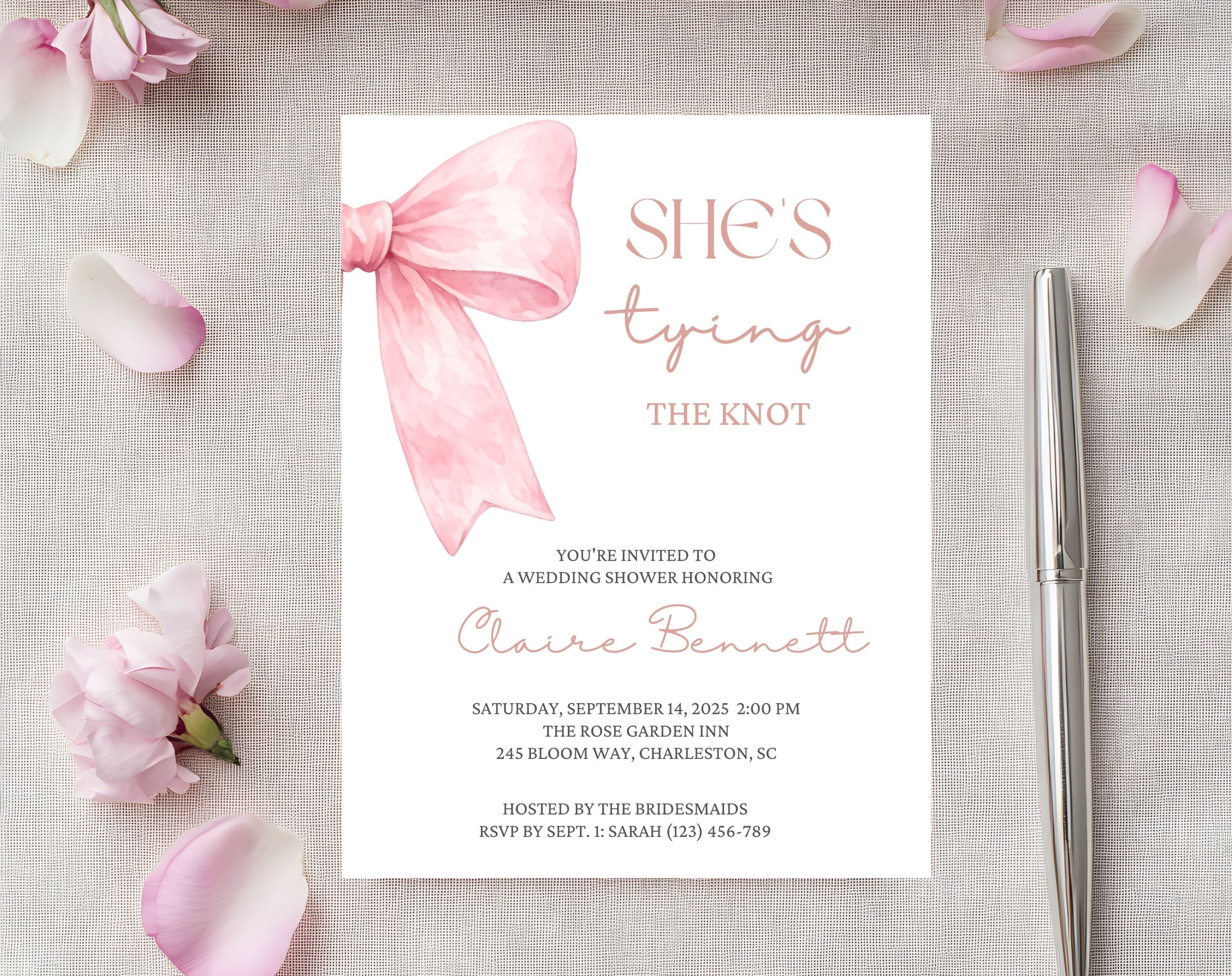 She's Tying the Knot Blush Pink Bridal Shower Invitation