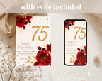 Elegant Red Rose 75th Birthday Invitation