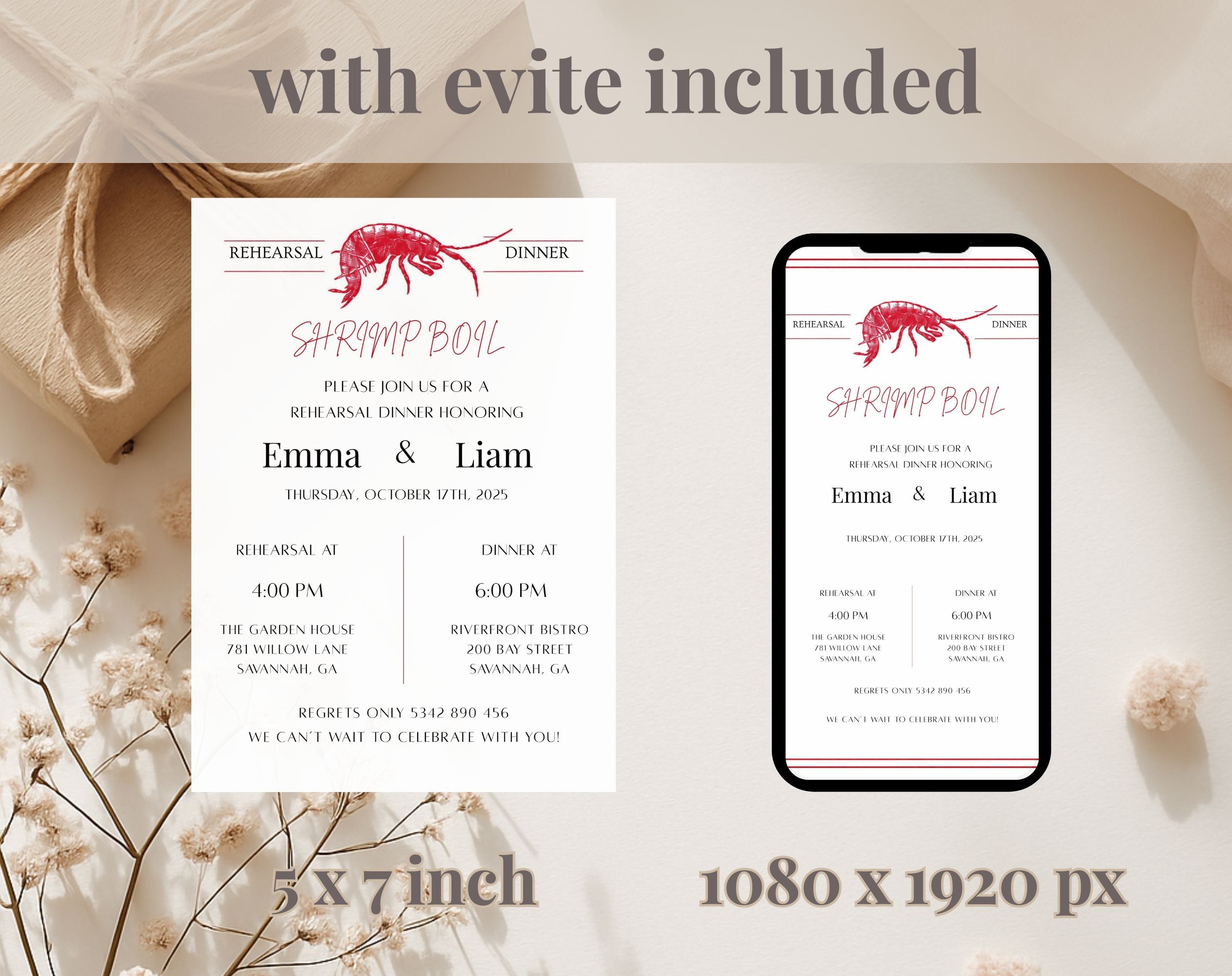 Shrimp Boil Rehearsal Dinner Invitation