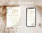 White Gold Floral 70th Wedding Anniversary Invitation