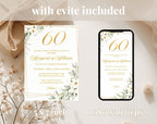 White Gold Floral 60th Wedding Anniversary Invitation