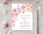 Elegant Pink Flower Floral Birthday Invitation