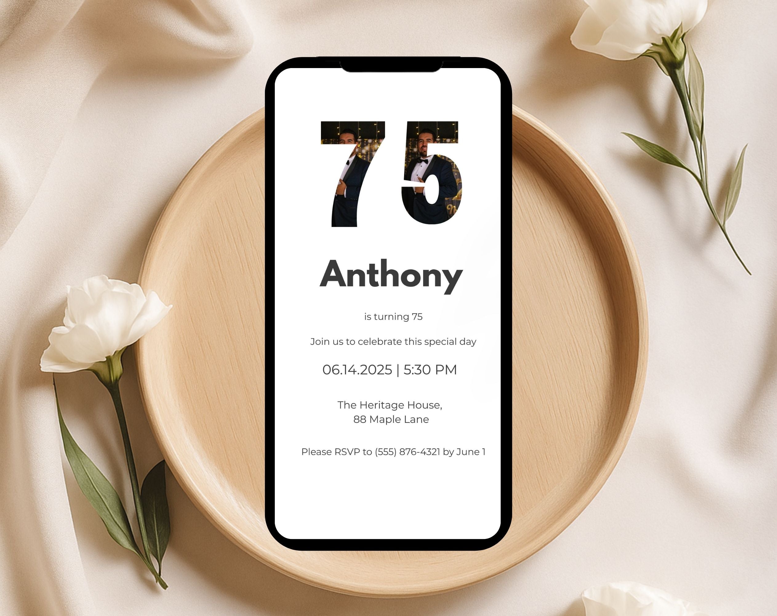 75th Photo Birthday Invitation