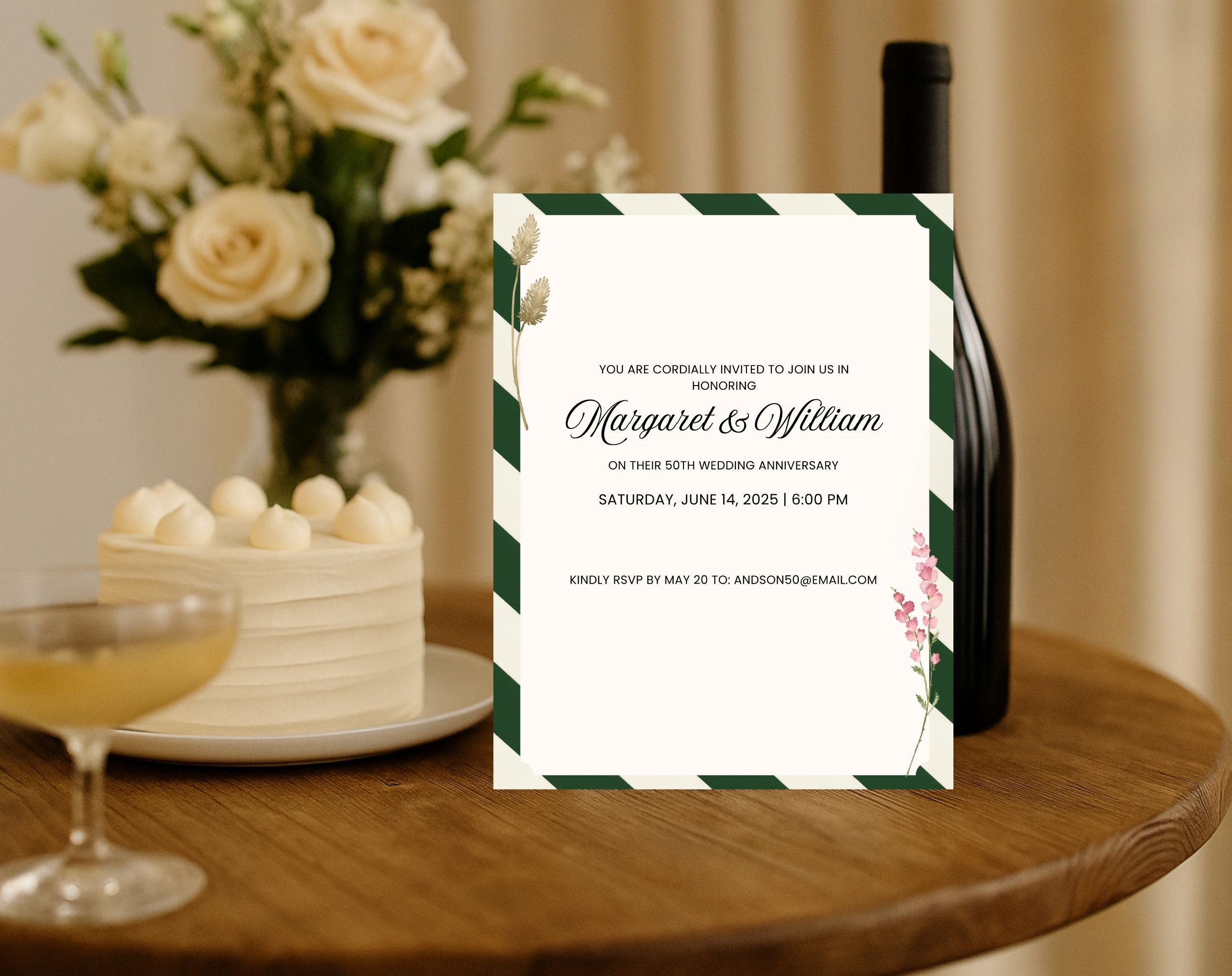Elegant Green White 50th Anniversary Invitation
