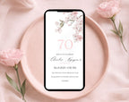 White Elegant Pink Cherry Blossom 70th Birthday Invitation