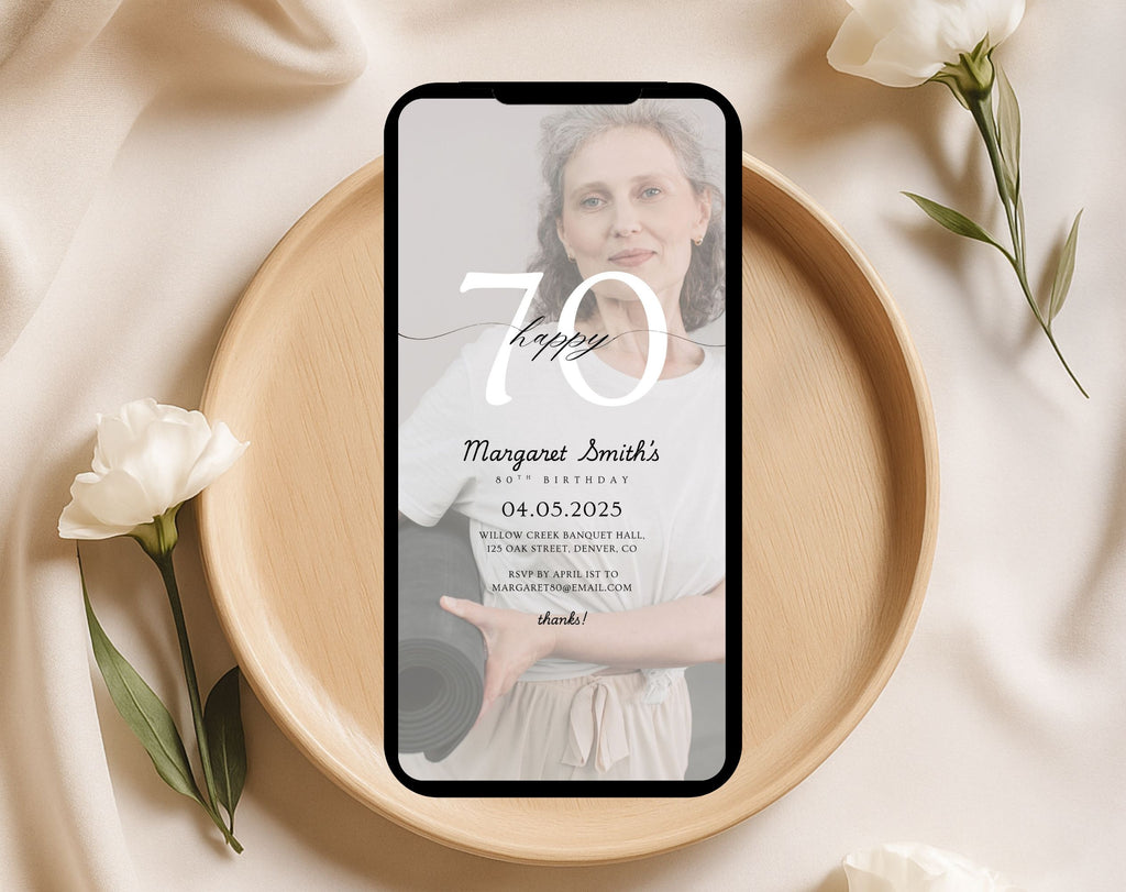 Photo Beige Minimalist 70th Birthday Invitation