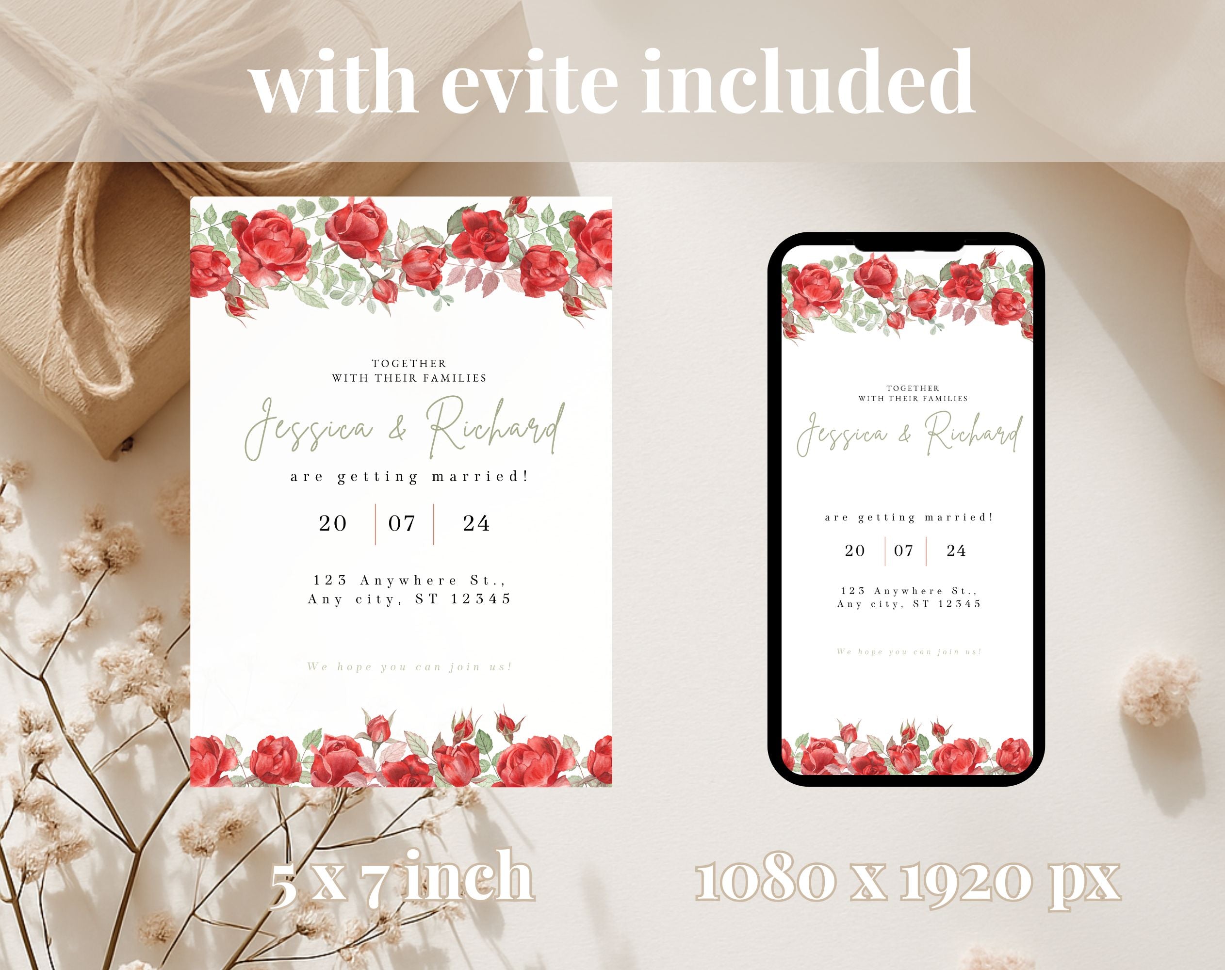 Red Rose Wedding Invitation
