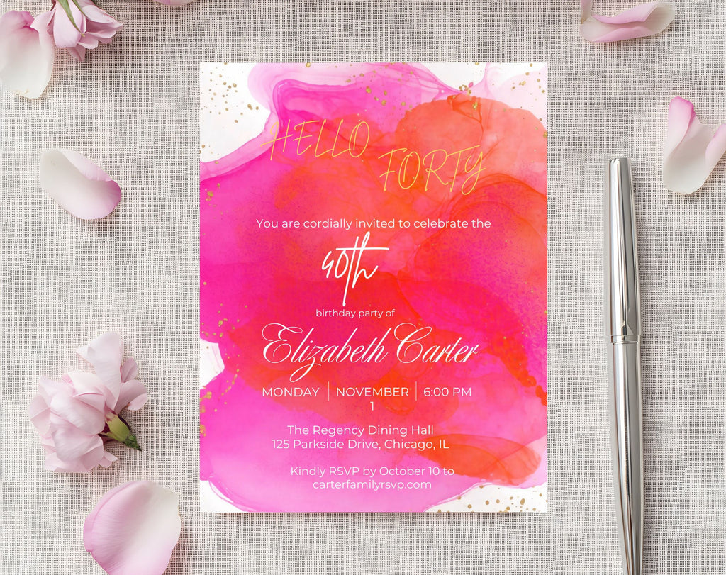 Pink 40th Birthday Invitation