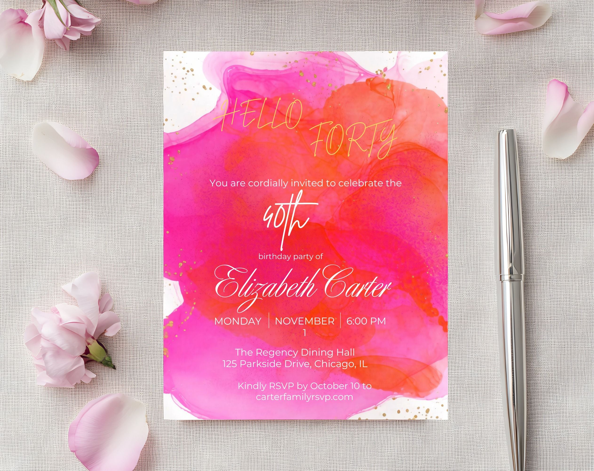 Pink 40th Birthday Invitation