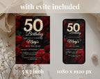Luxury Red Rose 50th Birthday Invitation