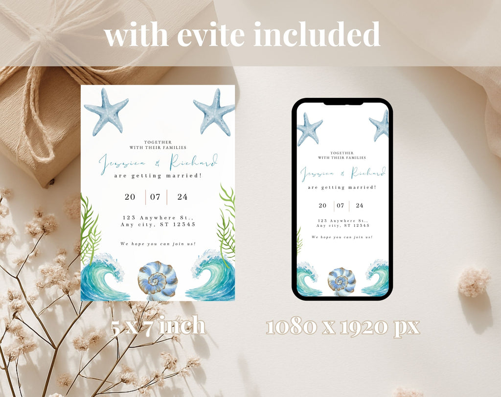 Coastal Beach Wedding Invitation Template