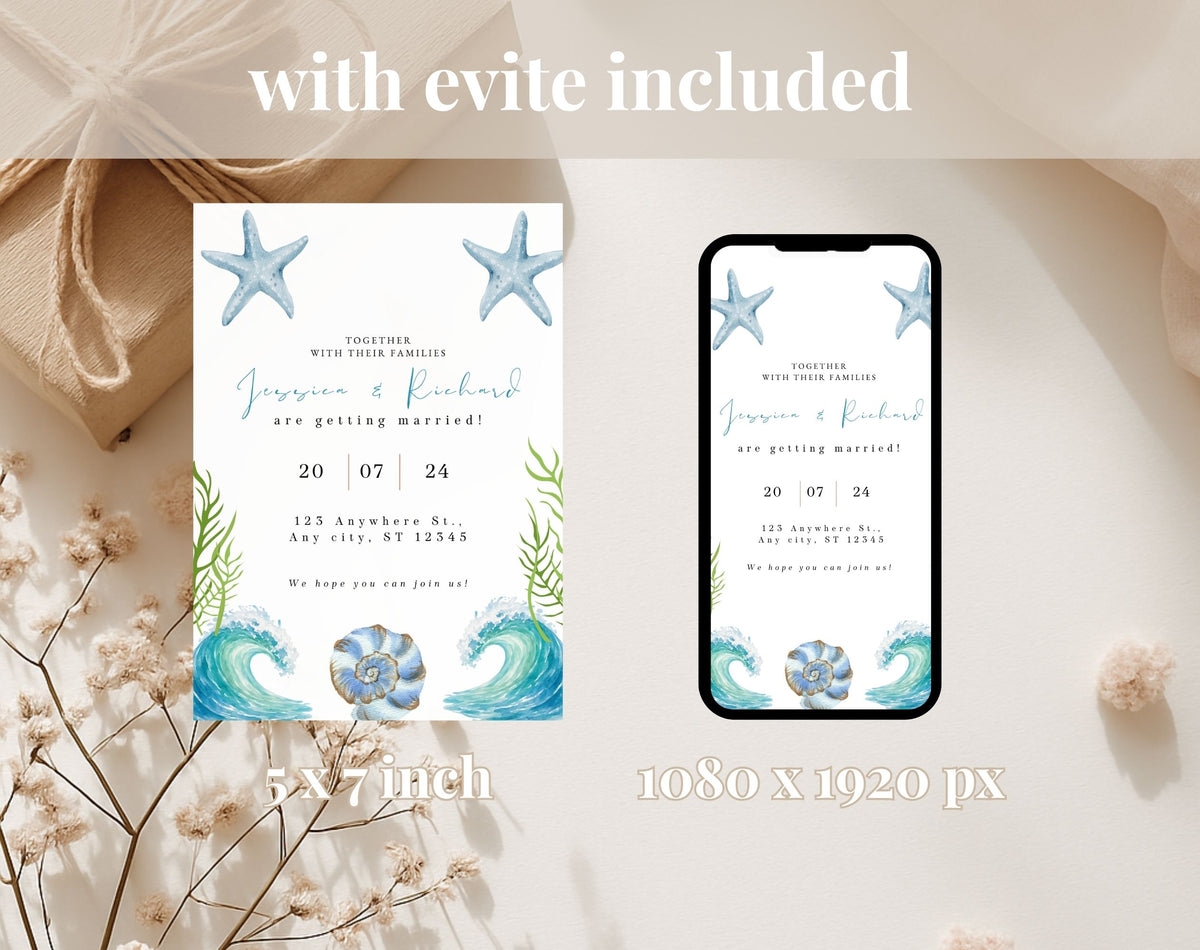 Coastal Beach Wedding Invitation Template