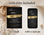 25th gold black Birthday Party Invitation