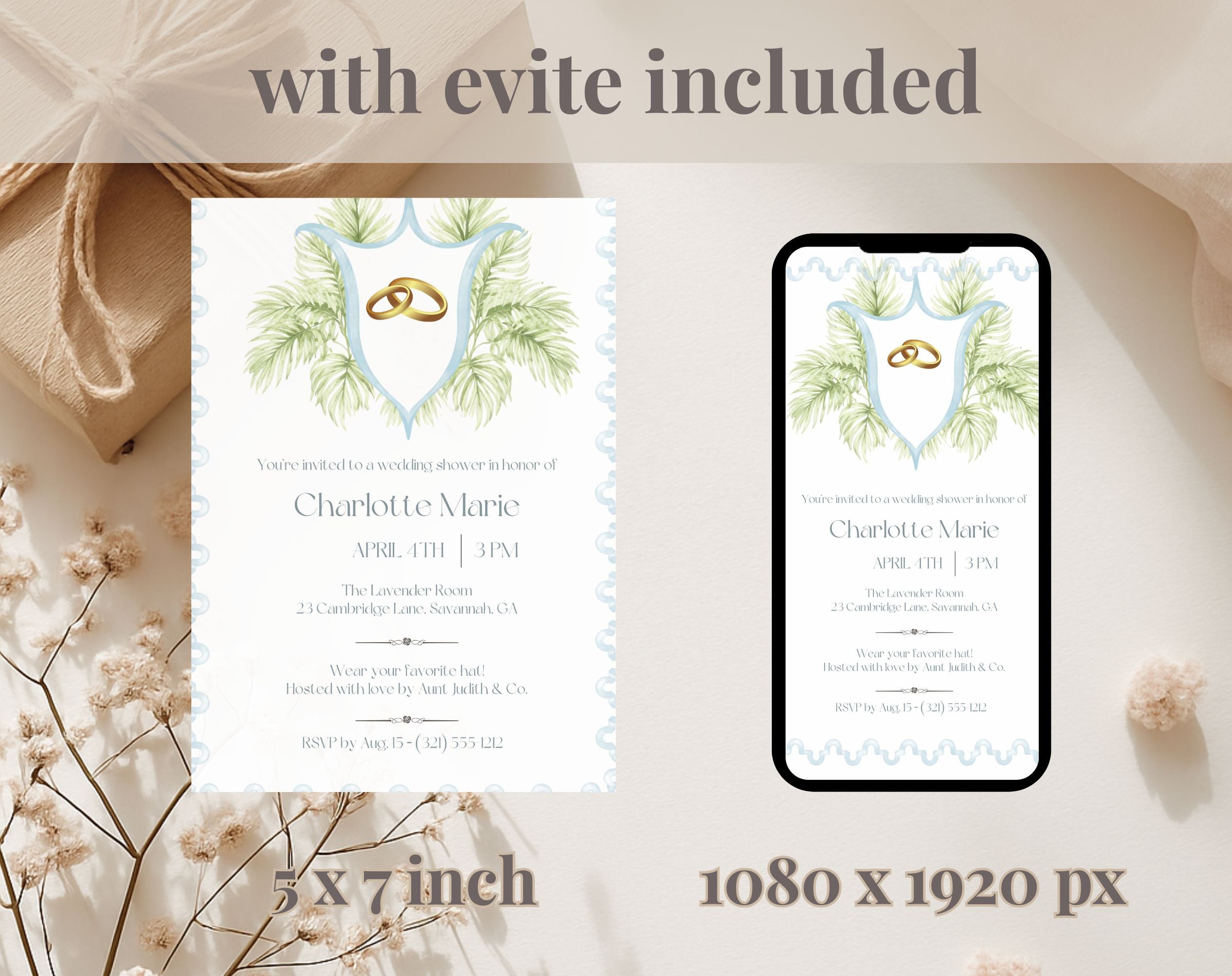 Tropical Blue and Green Bridal Shower Invitation