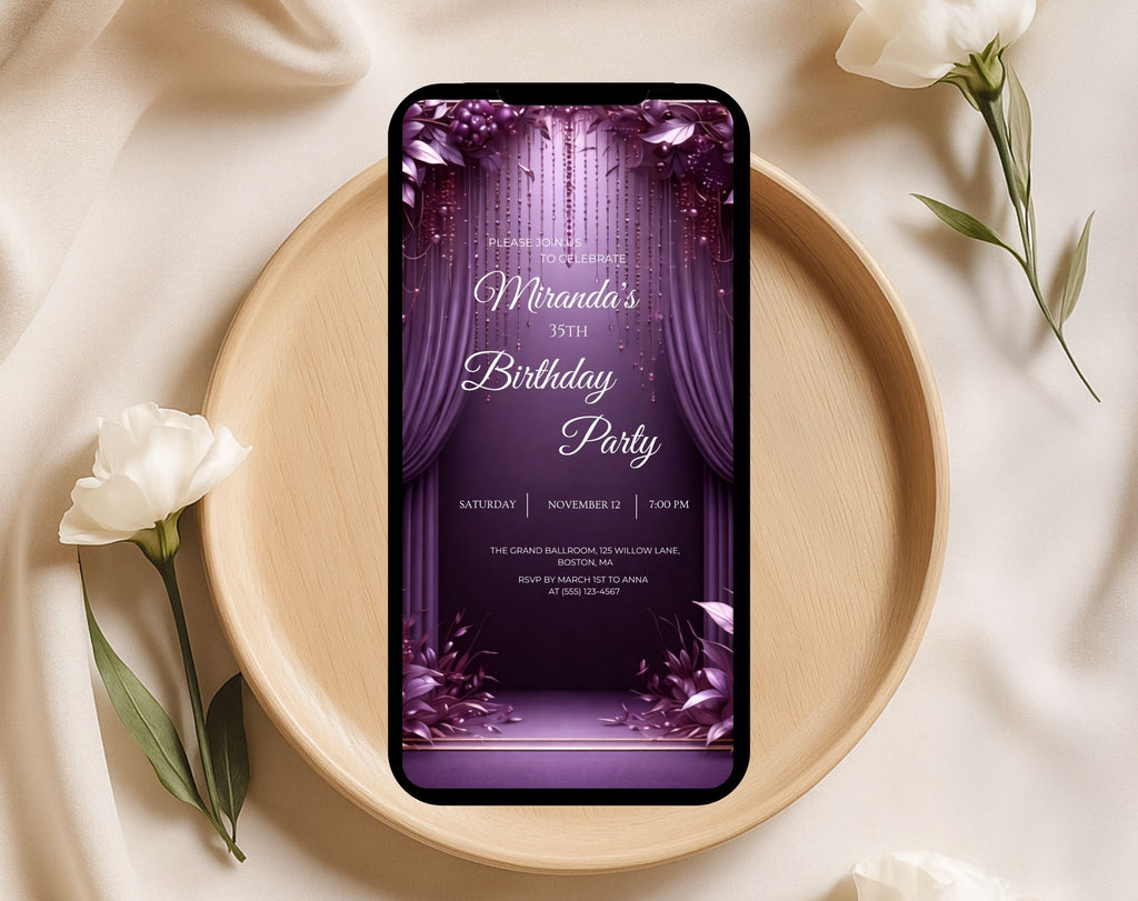 Luxury Purple 35th Birthday Invitation