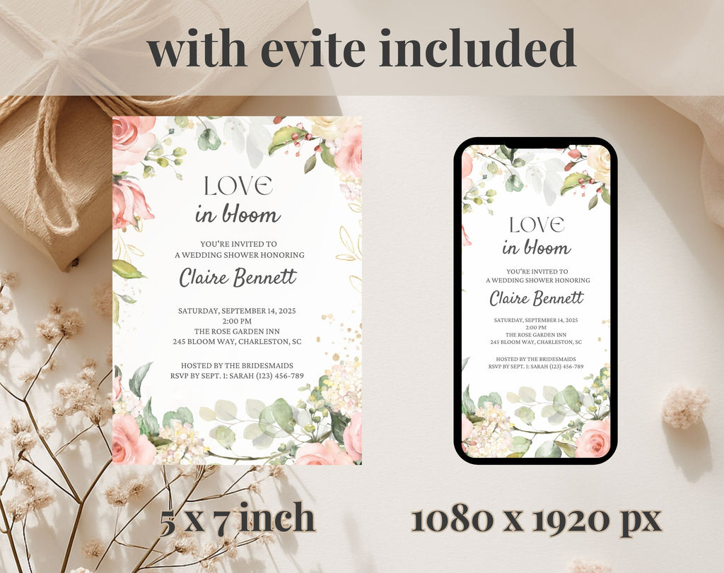Peach and Green Floral Bridal Shower Invitation