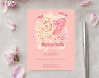 six seven Pink Kids 7th Birthday Invitation