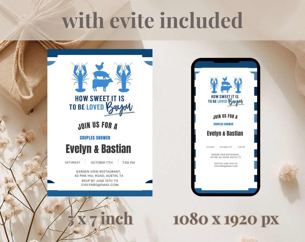 Blue and White Bayou Couples Shower Invitation