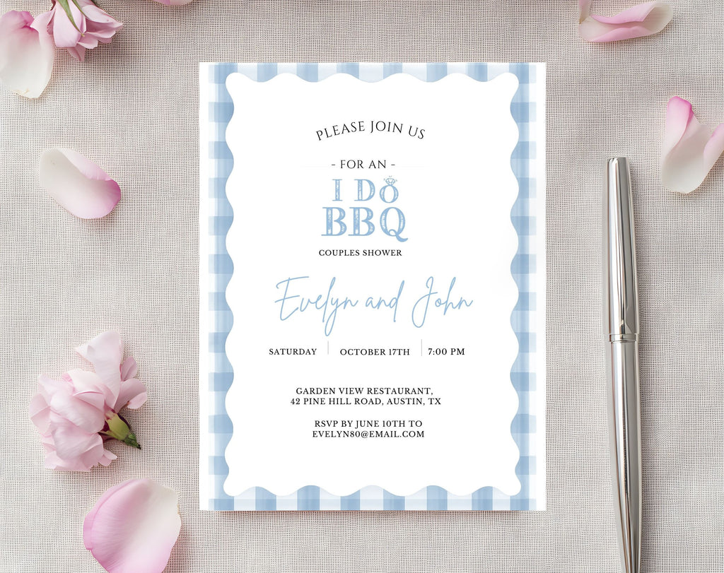 Blue and White I Do BBQ Invitation