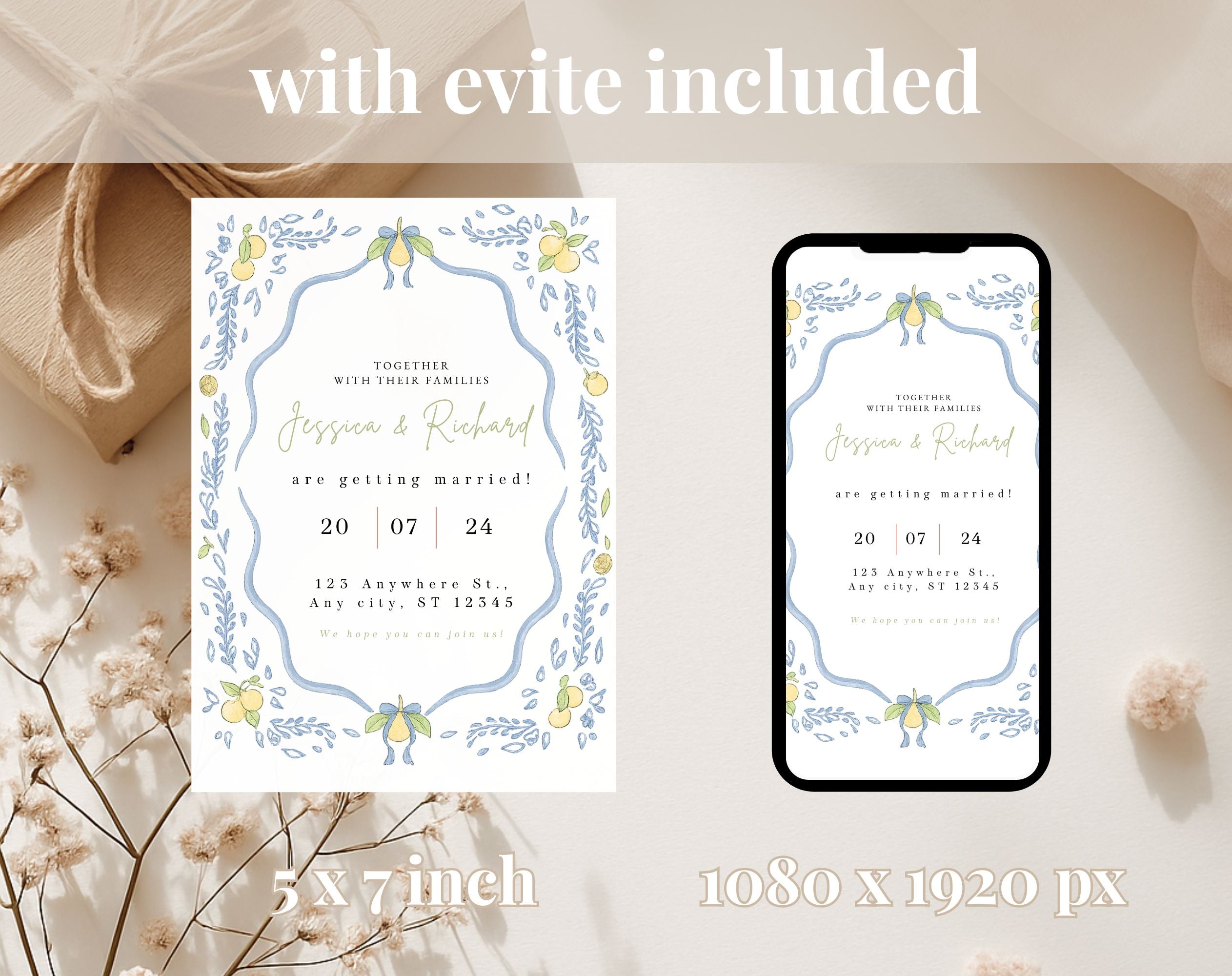 Mediterranean Lemon Wedding Invitation