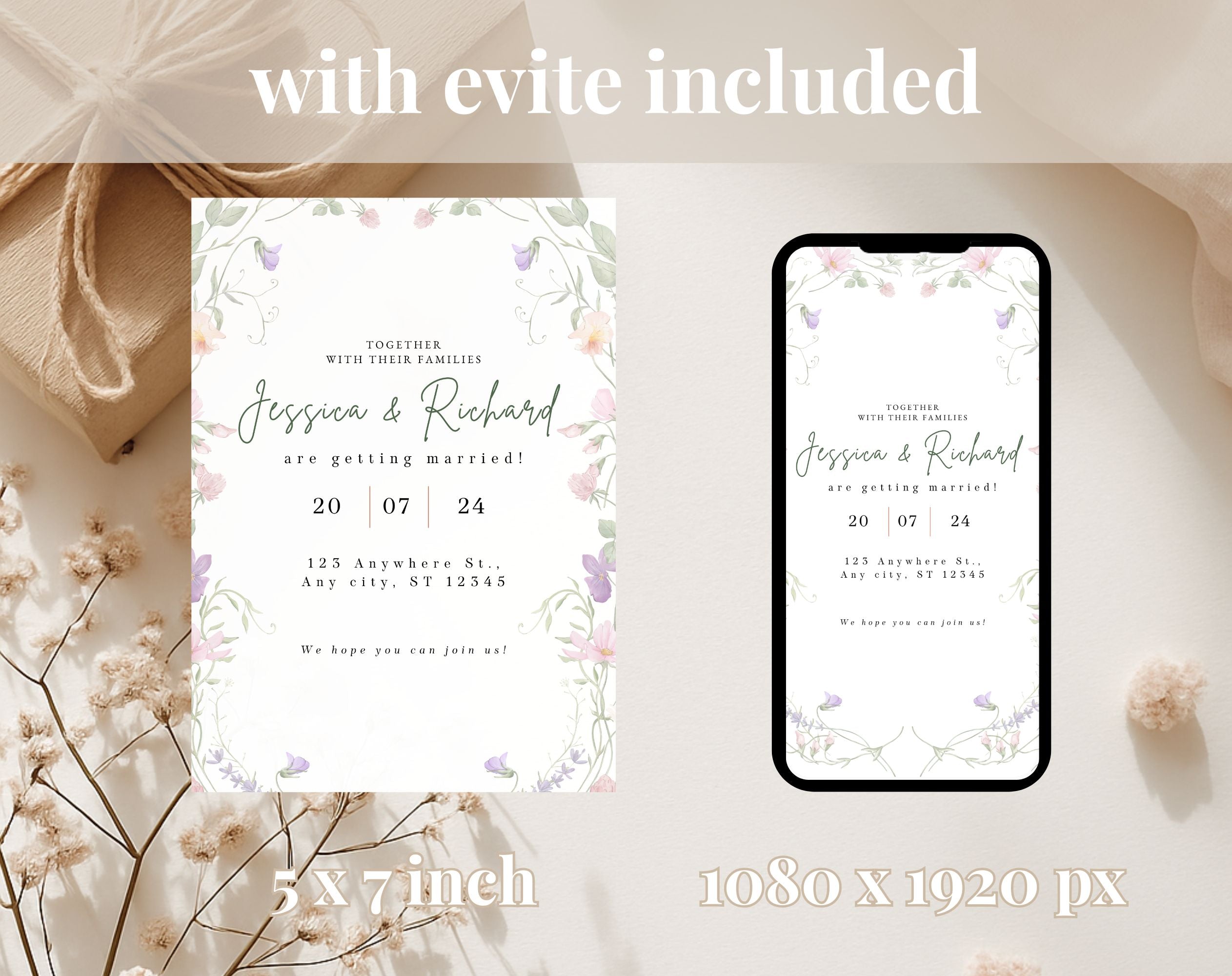 Elegant Wildflower Wedding Invitation