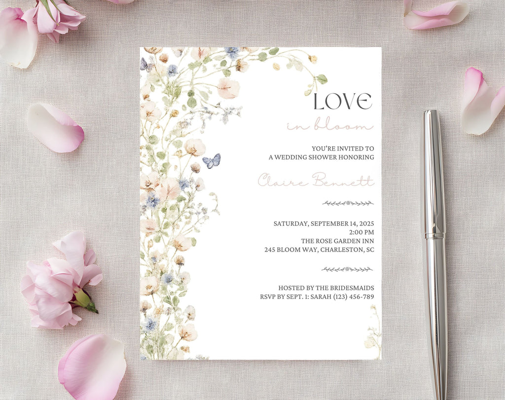 Neutral Floral  Love in Bloom Bridal Shower Invitation