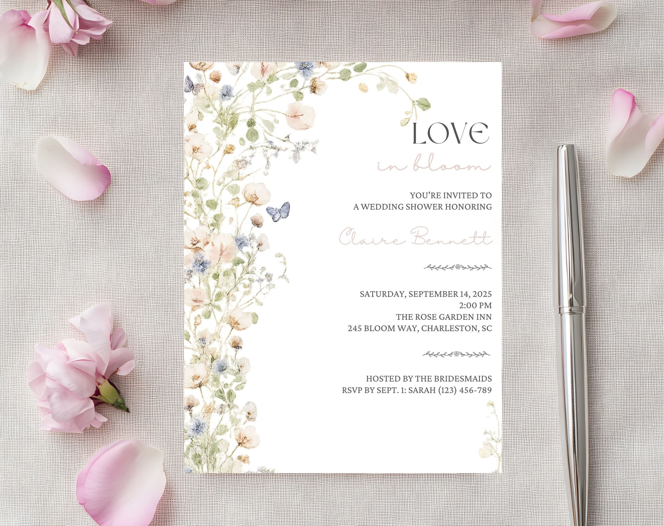 Neutral Floral  Love in Bloom Bridal Shower Invitation