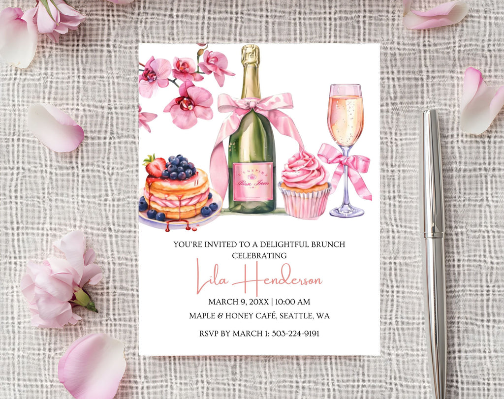 Pink and Gold Birthday Brunch Invitation