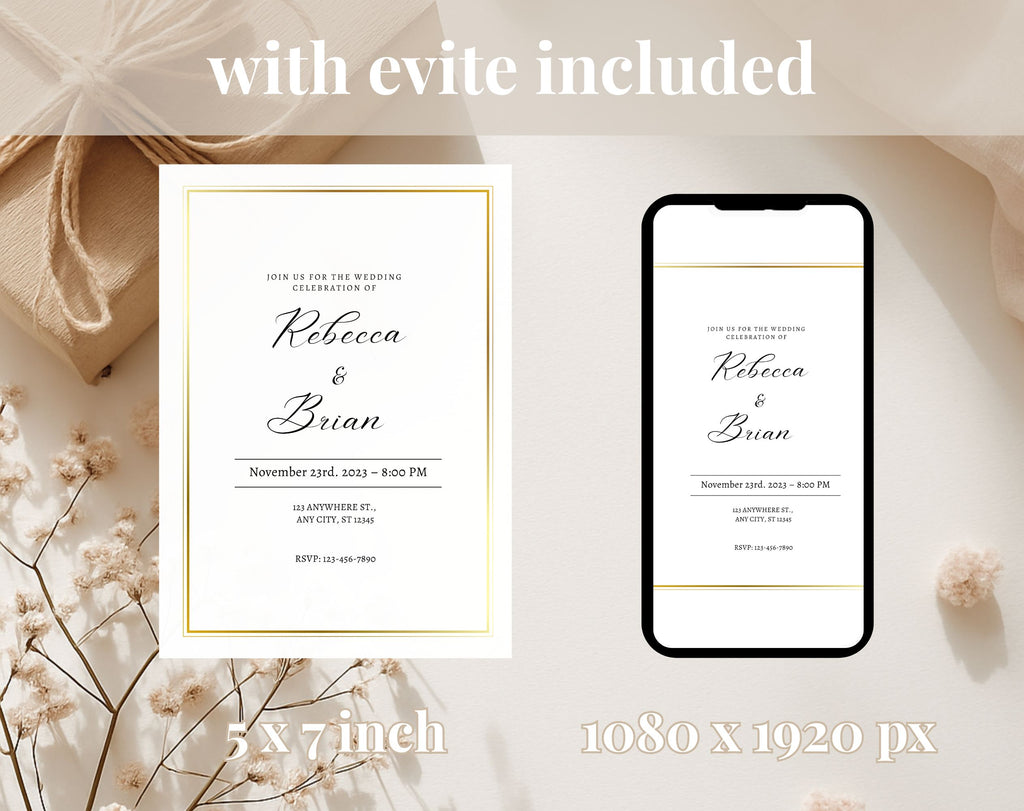 Minimalist Gold Wedding Invitation