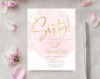 Elegant Blush Pink Golden 60th Birthday Invitation