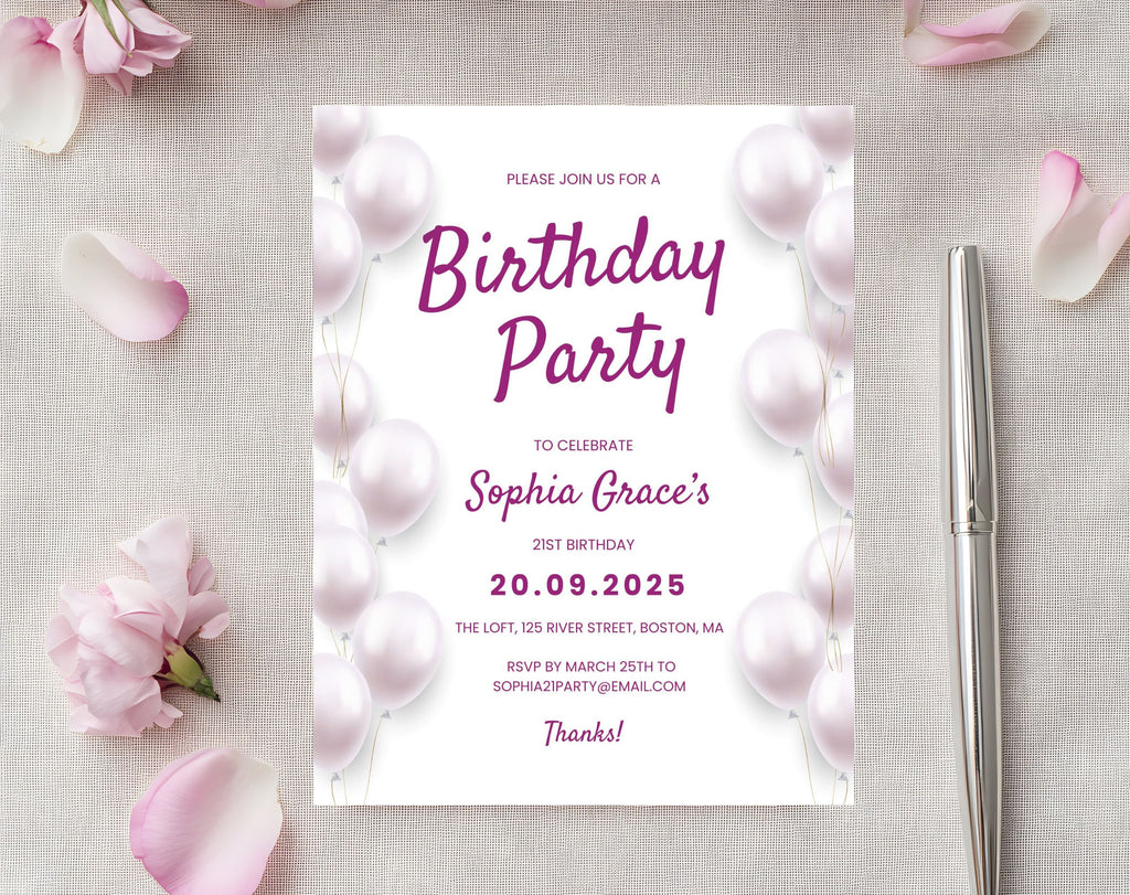 Elegant 2 Pink and White 21st Birthday Invitation
