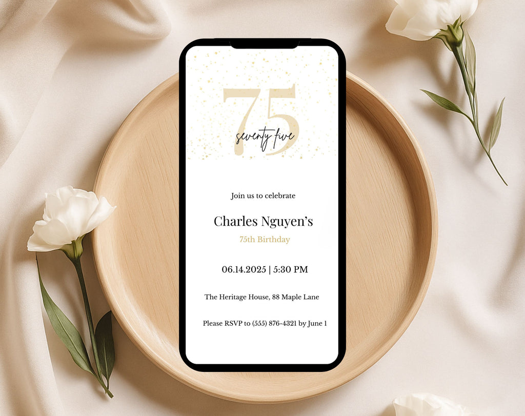 Elegant Gold 75th Birthday Invitation