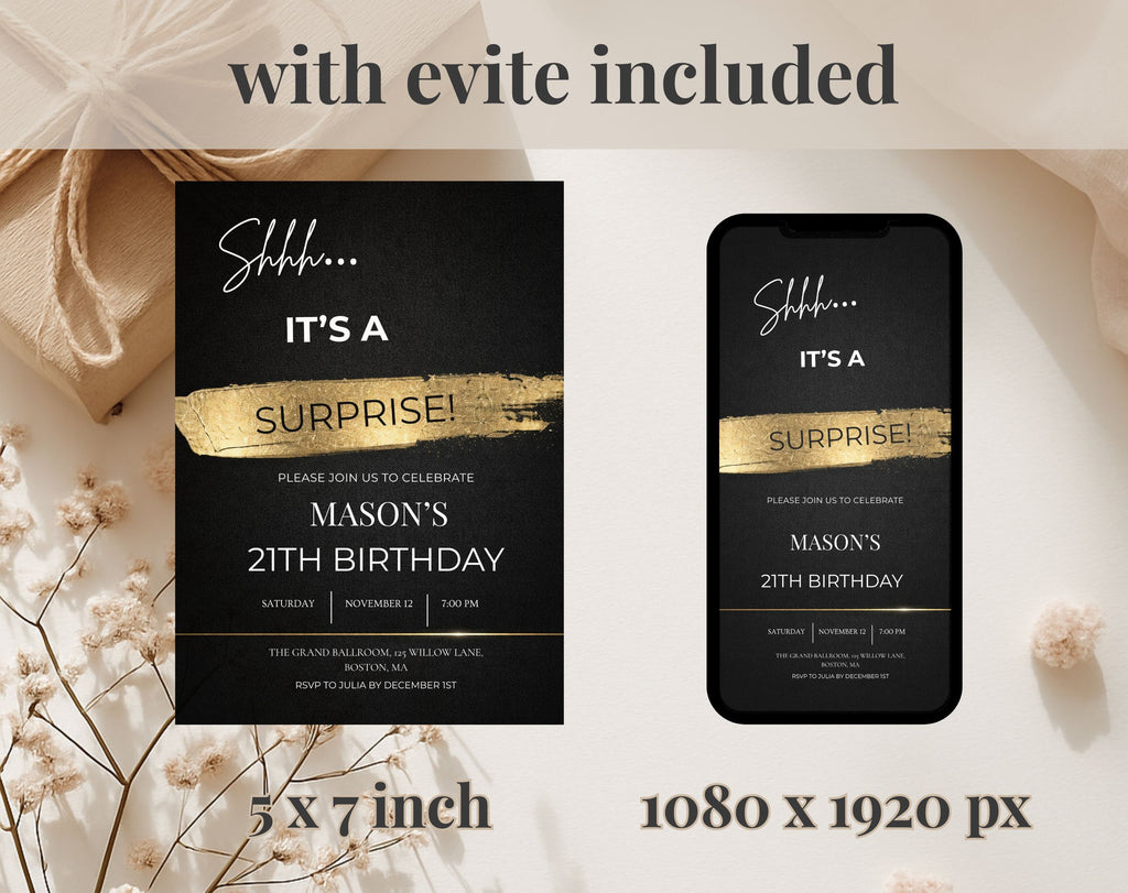 21th gold black Birthday Party Invitation